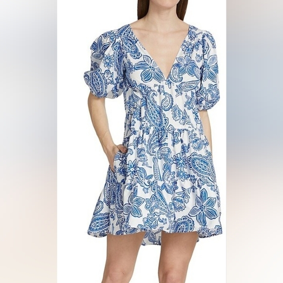 Xirena Nissa Santorini Cutout Mini Dress M Blue NWT - Picture 1 of 14
